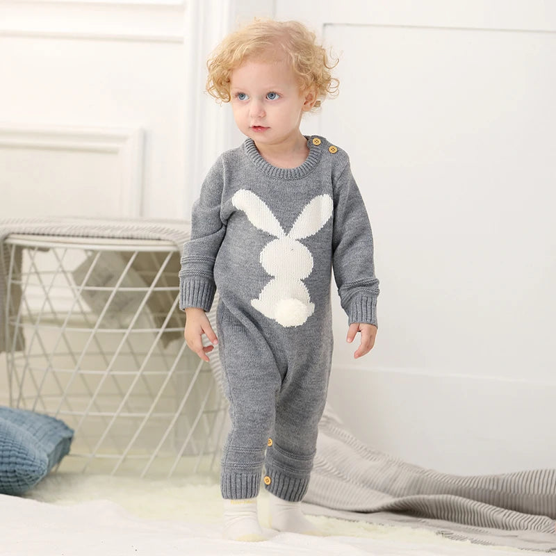 Cute Rabbit Knitted Baby Rompers Clothes Spring Autumn Crew Neck Long Sleeves Newborn Boys Girls Easter Jumpsuits Outfits 0-18m