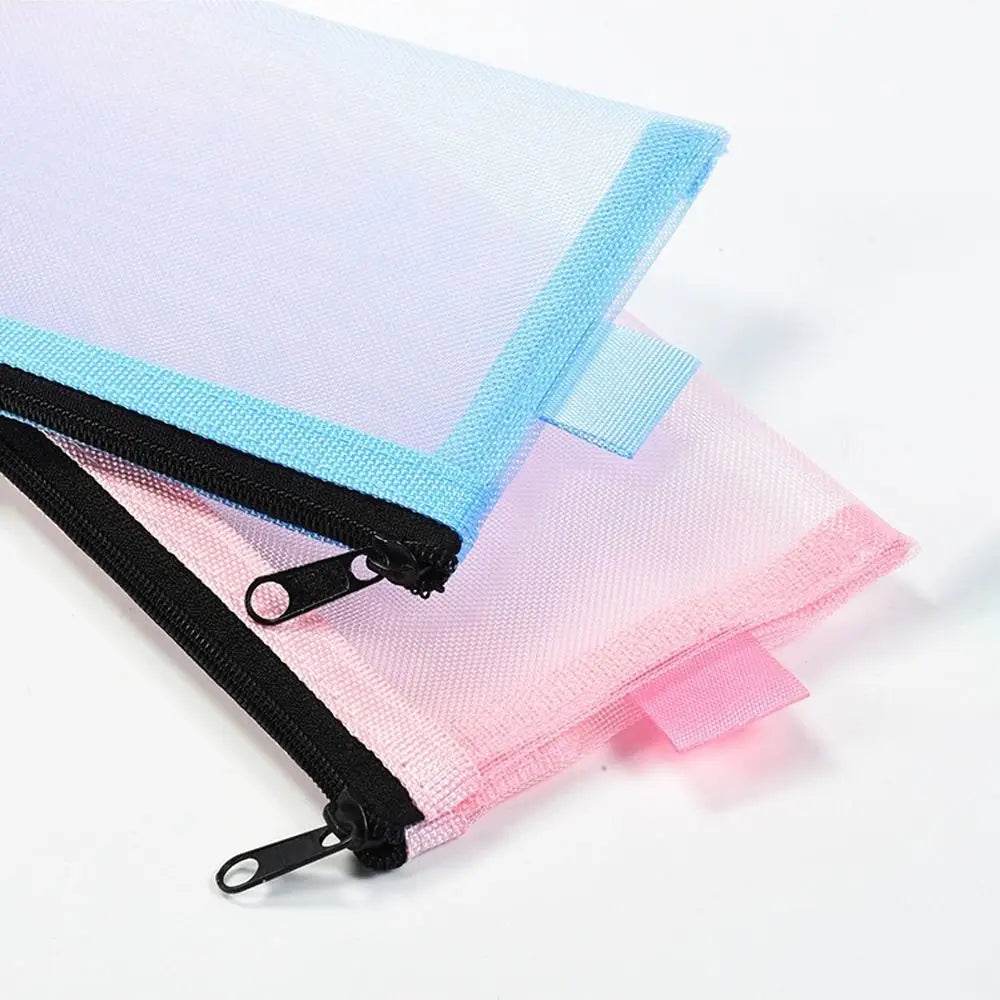 School Supplies Nylon Mesh Pencil Bag Zipper Pen Case Stationery Pouch Large Capacity Stationery Holder Bag Kids - AIAZ