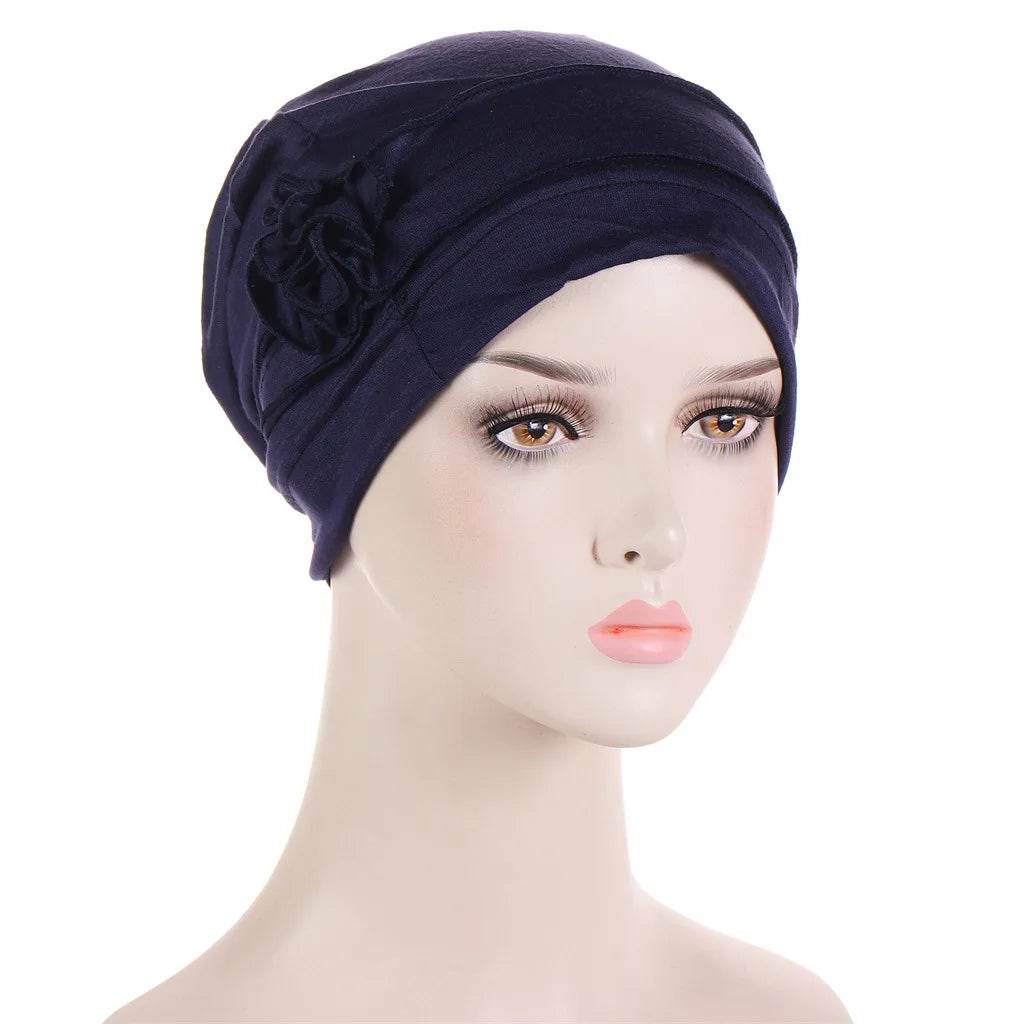 Muslim Fashion Flowers Turban Cap Solid Color Women Hijabs Islamic Chemo Cap Head Scarf Ladies Head Wrap Cover Hijab Scarf - AIAZ