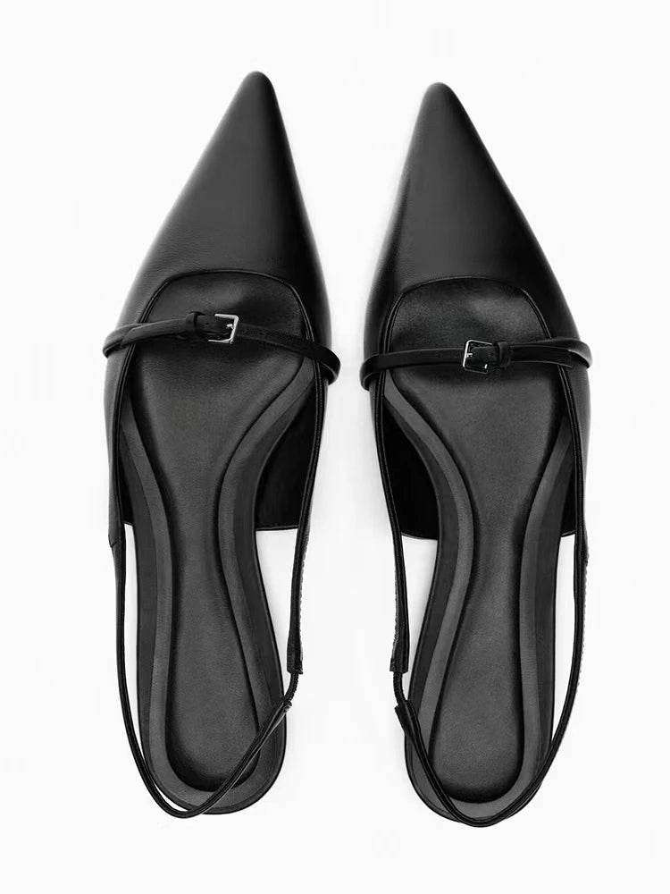Summer New Women's Flat Bottom Slingback Sandals Woman Leopard Pointed End Mules 2025 Fashion Leather Pu Low-heel Beach Shoes - AIAZ
