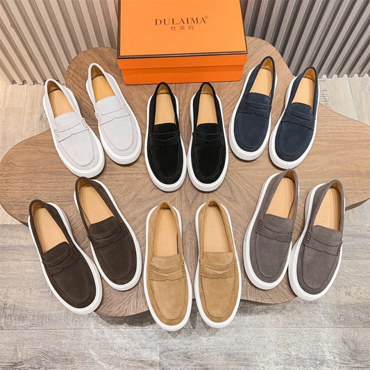 2025 Loafers Men's British Genuine Leather Summer Slip-On Men's Shoes New Beanie Shoes Suede Suede Casual Thick-Soled Driving Genuine Leather Shoes
