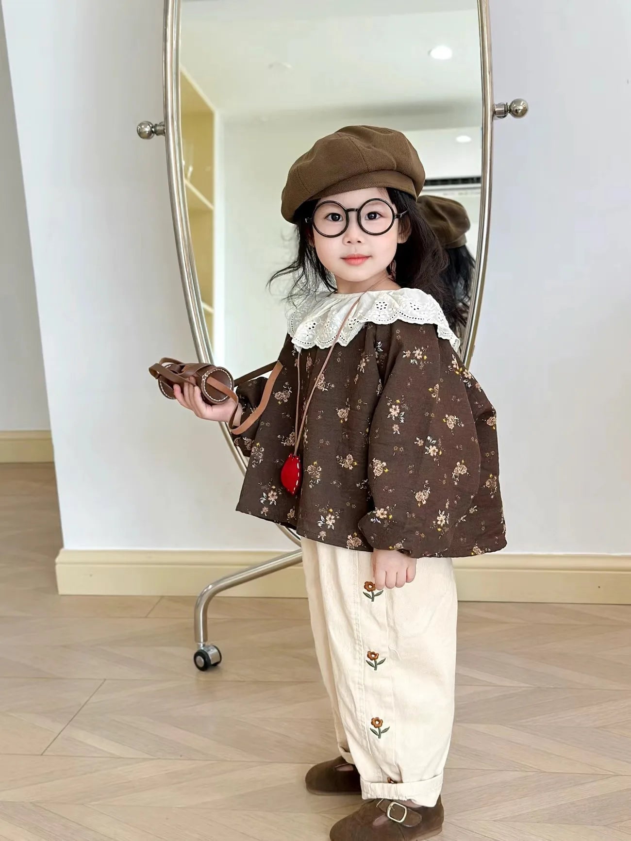 2025 Autumn Children Casual Pants 2-6T Girls Flower Embroidery Cotton Trousers Kids Baby