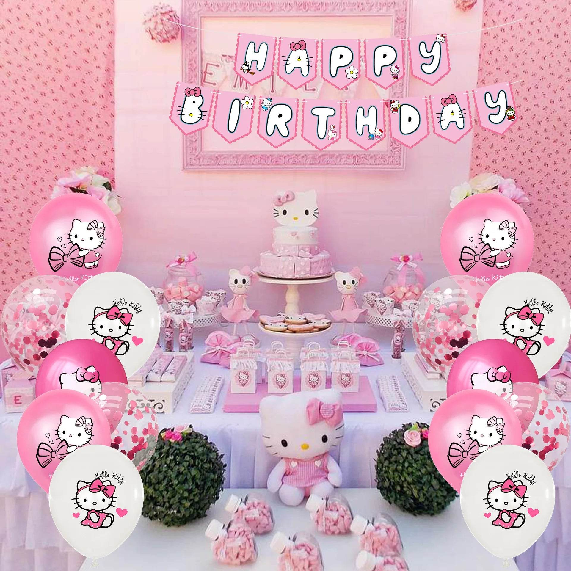 Cartoon Hello Kitty Theme Birthday Party Decor Supplies Kawaii KT Cat Latex Balloons Animal Balloon Baby Shower Kids Toys Gifts - AIAZ