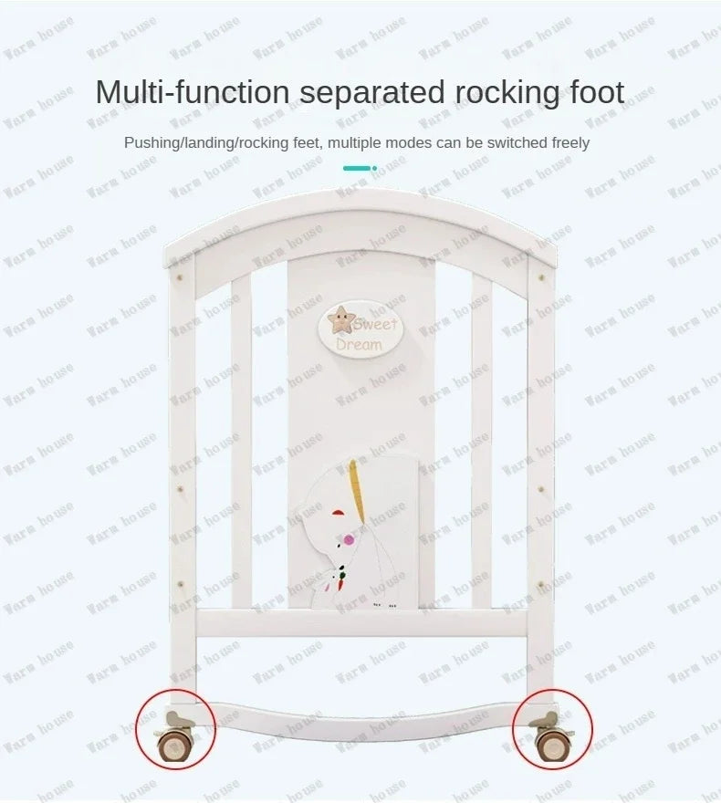 Solid wood spliced crib Multifunctional European style children's bed Movable newborn cradle large bed Baby Rest Chair