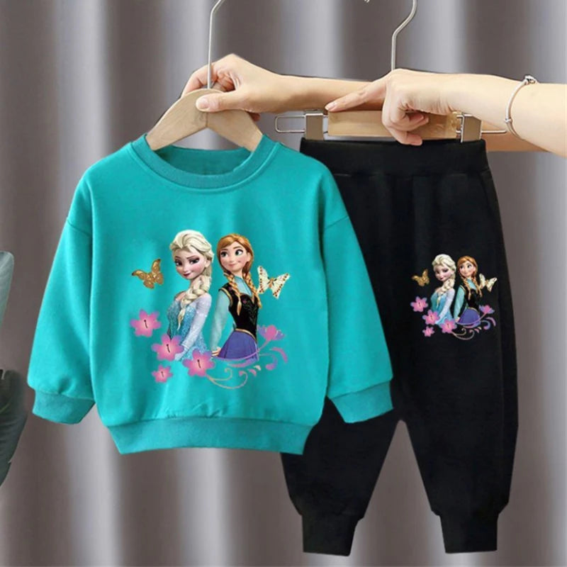 Autumn New Elsa Princess Sweatshirt and Sweatpant 2pcs Set for Children Clothing Sets Girls Pullover Two Piece Suit Tracksuit