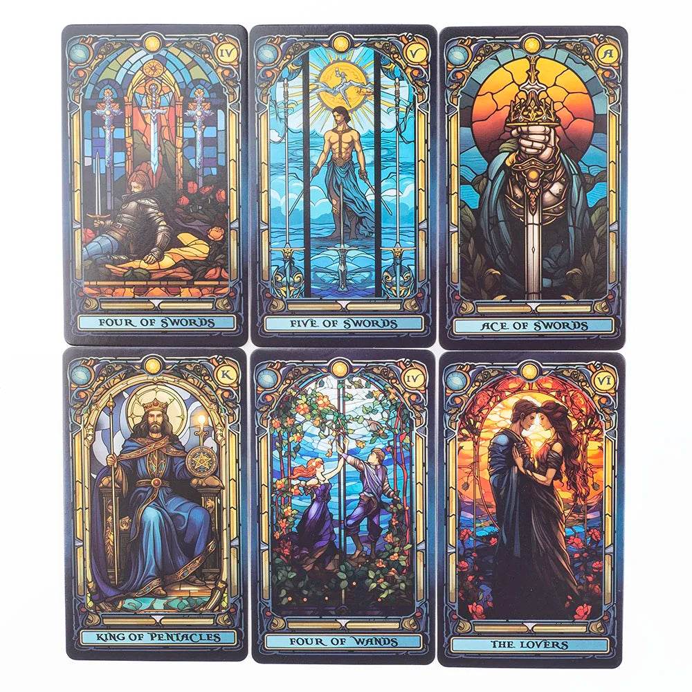 Stained Glass Tarot A 78-Card Deck Leisure Entertainment Game Card Family Gathering Divination Board Playing Games 10.3*6Cm - AIAZ