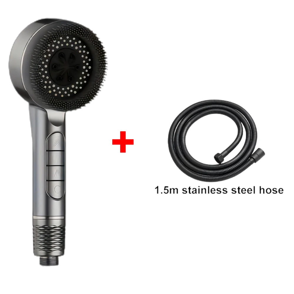 4 Modes Self-cleaning Shower Head with Silicone Brush One-Key Stop Water Massage High Pressure ABS Showerhead with Filter