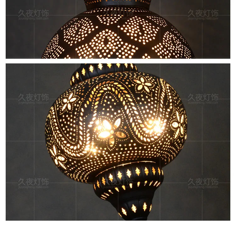 Southeast Asian Pendant Lights Antique Hollow Hanging Light Fixture Thai Arabian Restaurant Bedroom Moroccan Decorative Lamps