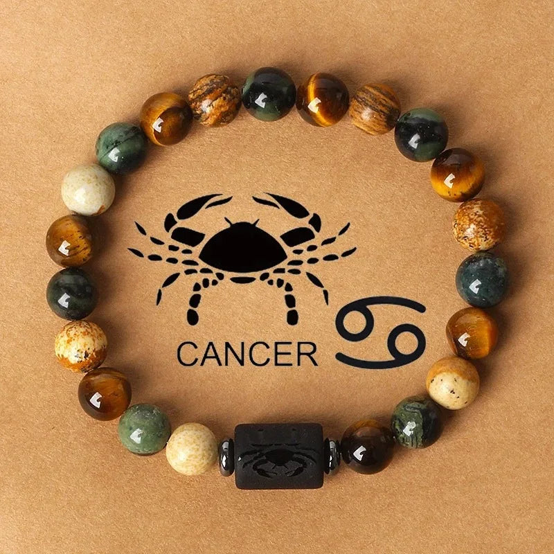 12 Constellation Natural Stone Beads Tiger Eye Stone Bracelets For Men Women Zodiac Signs Bracelet Aries Taurus Charm Bracelet