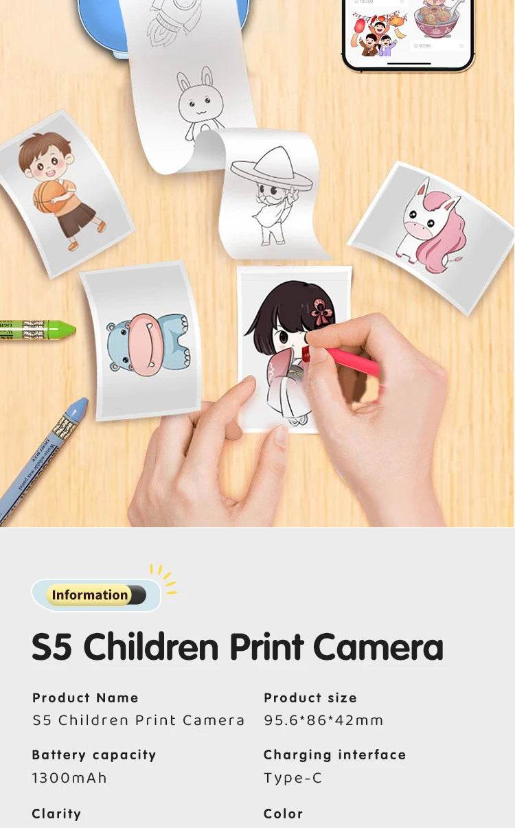 Children Digital Camera Instant Print for Kids Thermal Print Camera Instant Photo Printing Camera Video Toys+32G Memory Card - AIAZ