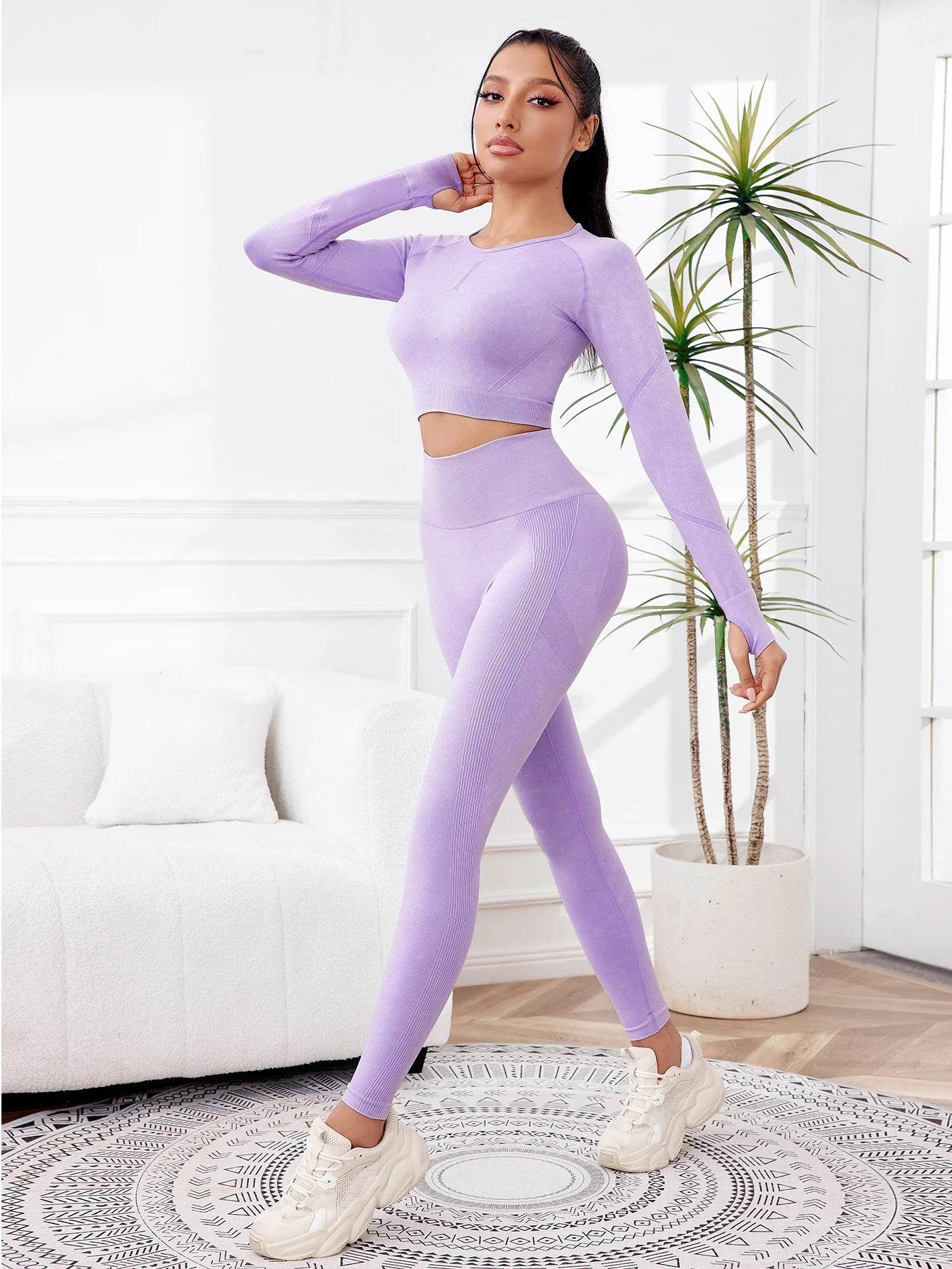 2025 2PCS Sets Women Outfit High Waist Gym Sexy Sport Wash Pants Sets Running Outdoors Skinny - AIAZ