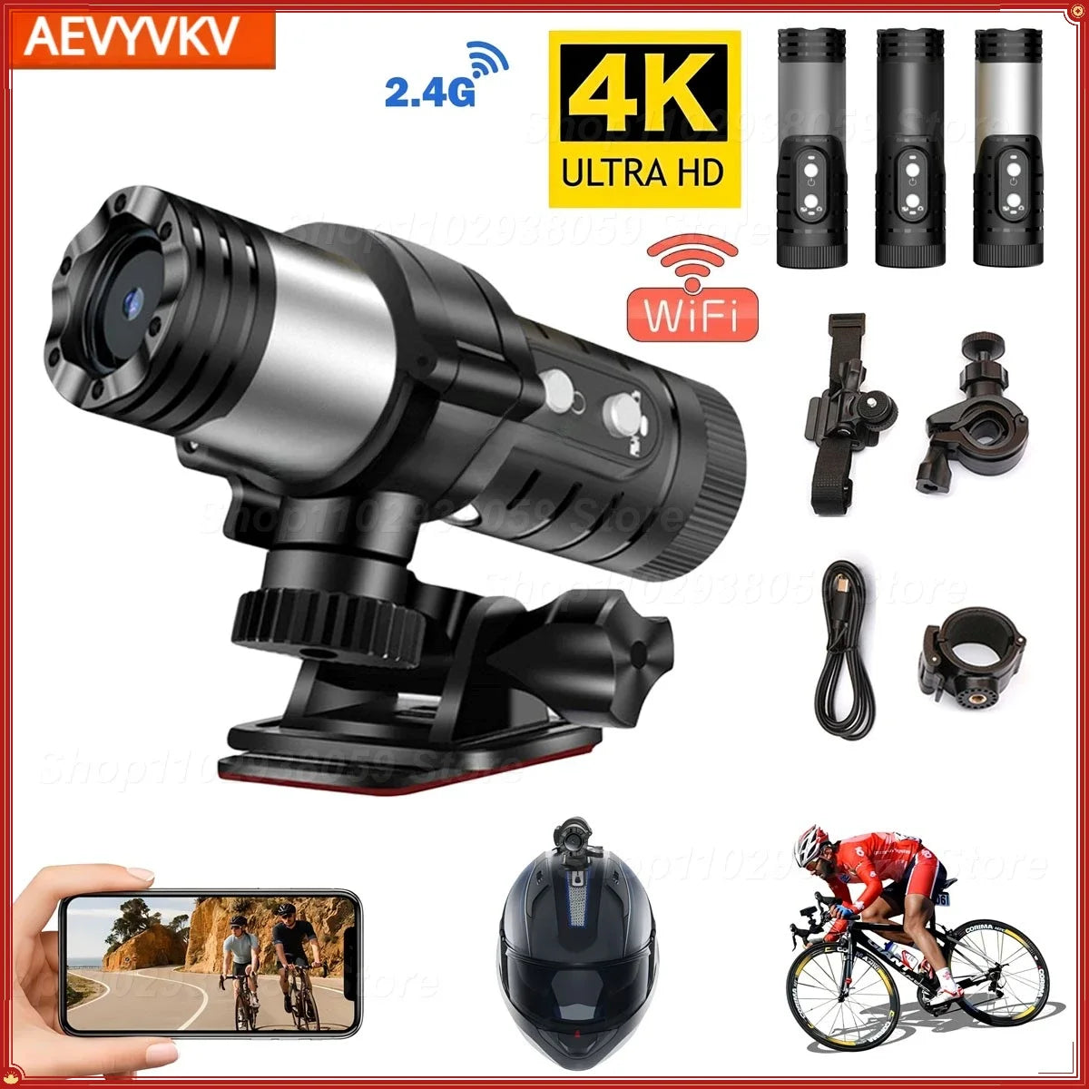 4K Full HD Wifi Portable Camera Waterproof and Anti Shake Sports Cameras Bicycle Motorcycle Helmet Cam Flashlight Camcorder