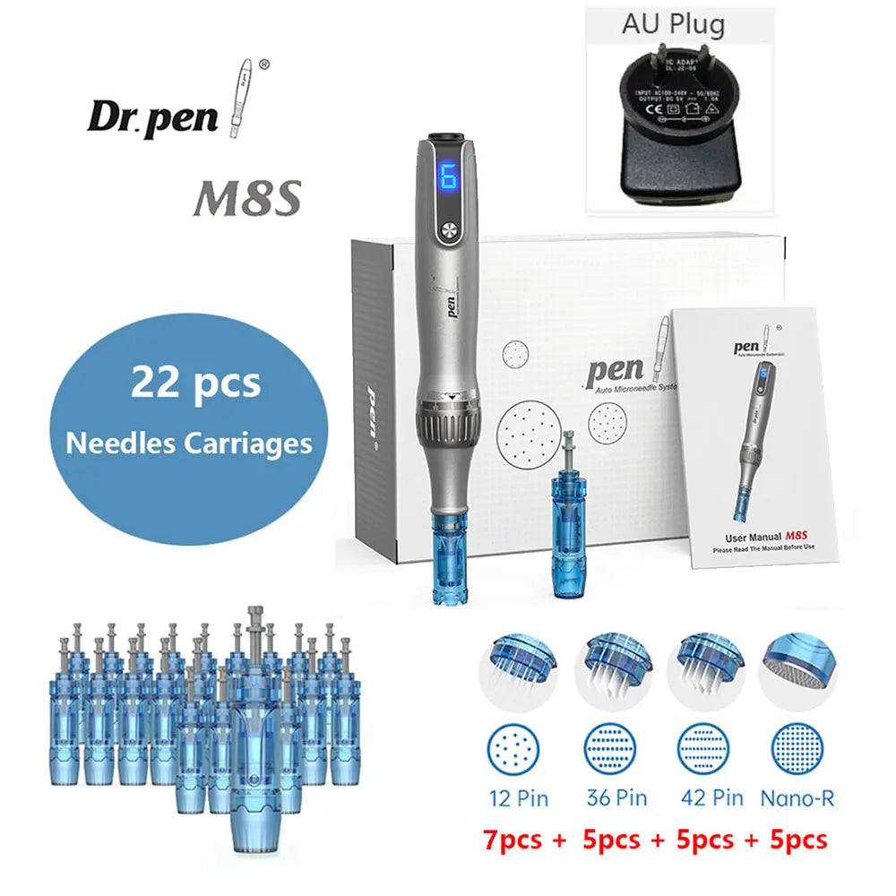 Authentic Dr.pen Ultima M8S Wireless Professional Derma Pen With 22 Needles Catridges For Hair Growth Microneedle Therapy Pen
