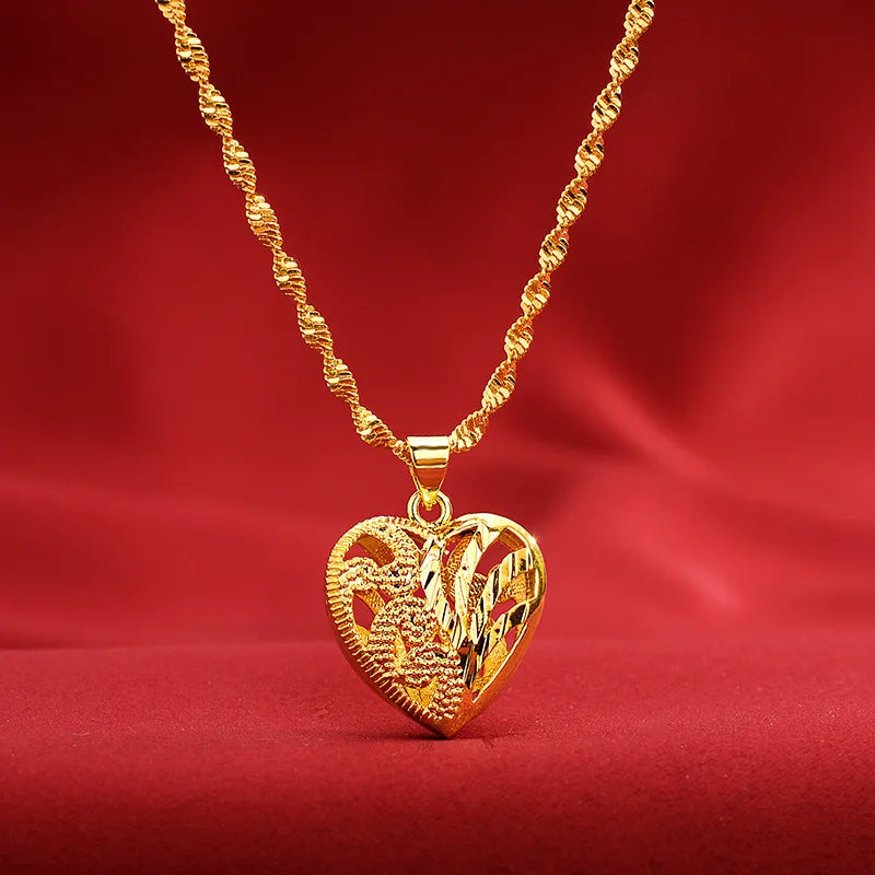 Premium real gold 24K love necklace for women light luxury fashion peach heart pendant AU999 gold jewelry for girlfriend