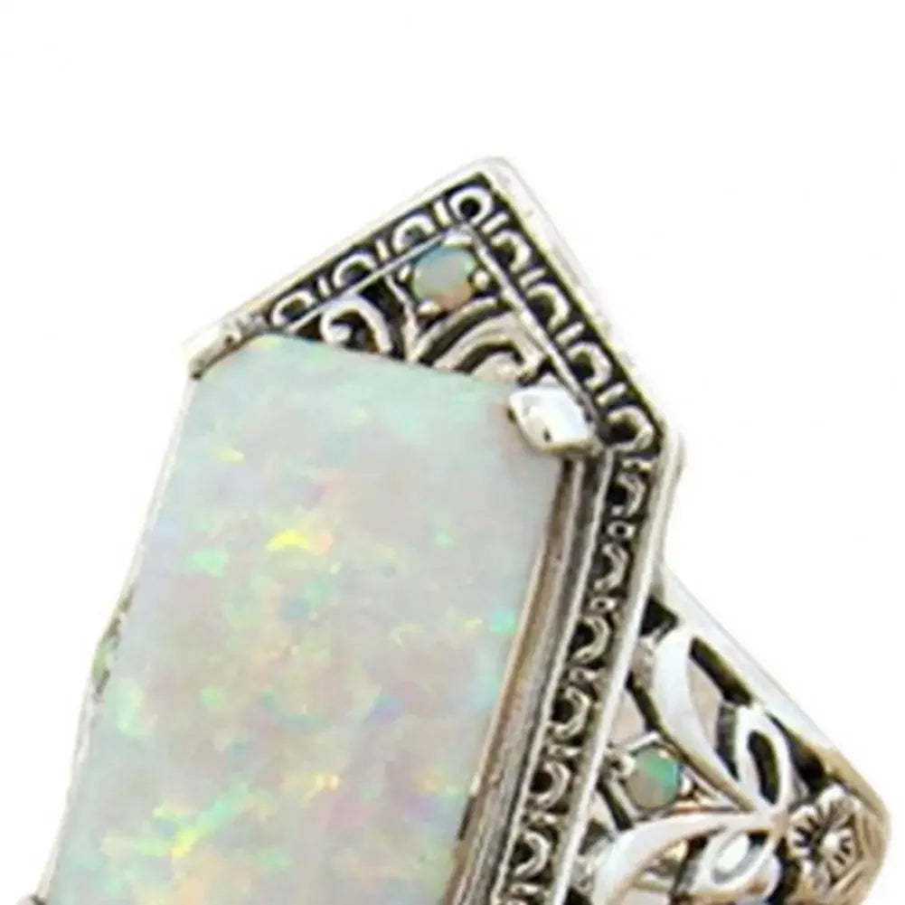 New Fashion Square White Opal Ring for Women Vintage Turquoise Rectangular Faux Gem Ring Jewelry Gifts Женская Бижутерия Тренд