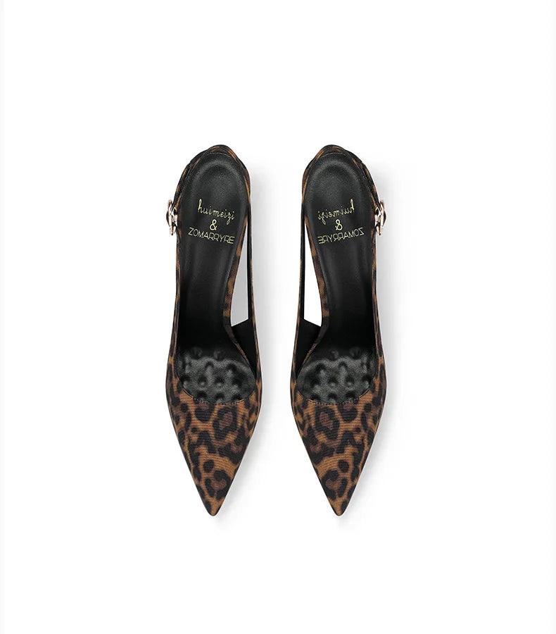 2025 new leopard print pointed French high-end sense small man not tired feet with skirt stiletto high heels women