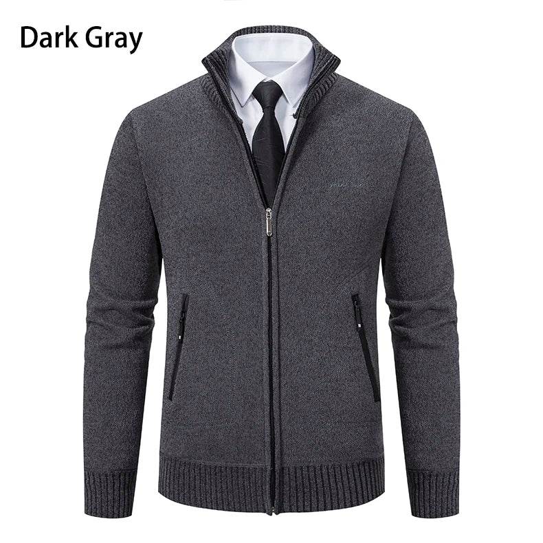 2023 Knitwear Spring and Autumn Men's Stand-up Collar Thick Warm Cardigan Sweater Winter Loose Casual Coat - AIAZ