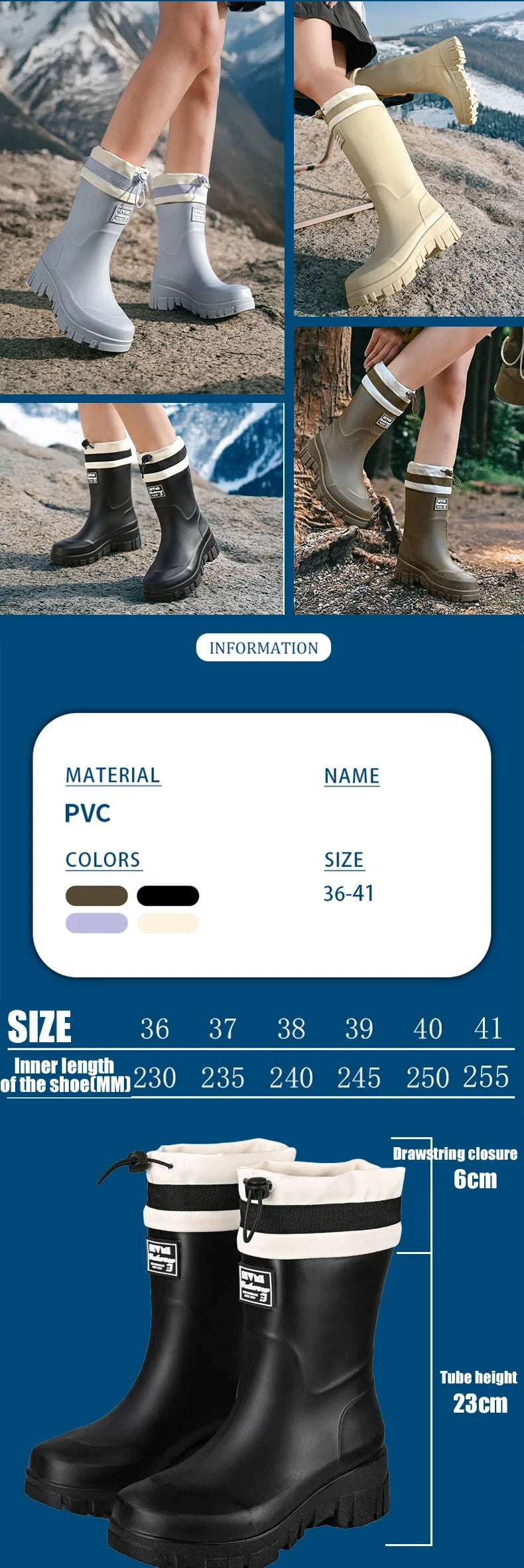 Family-sized Waterproof & Non-slip Rain Boots for Outdoor Activities, Matching Designs for Adults & Kids