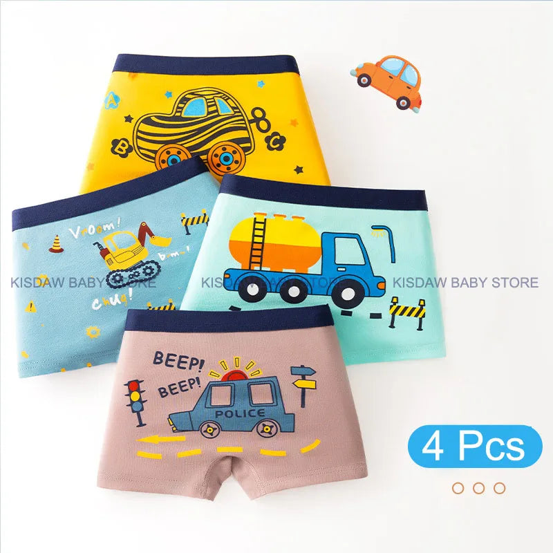 4 Pcs/Lot Children Panties Cotton Underwear For Boys 3-14 Years Breathable Kids Underpants Cars Patterns Cartoon Boy Boxer Brief
