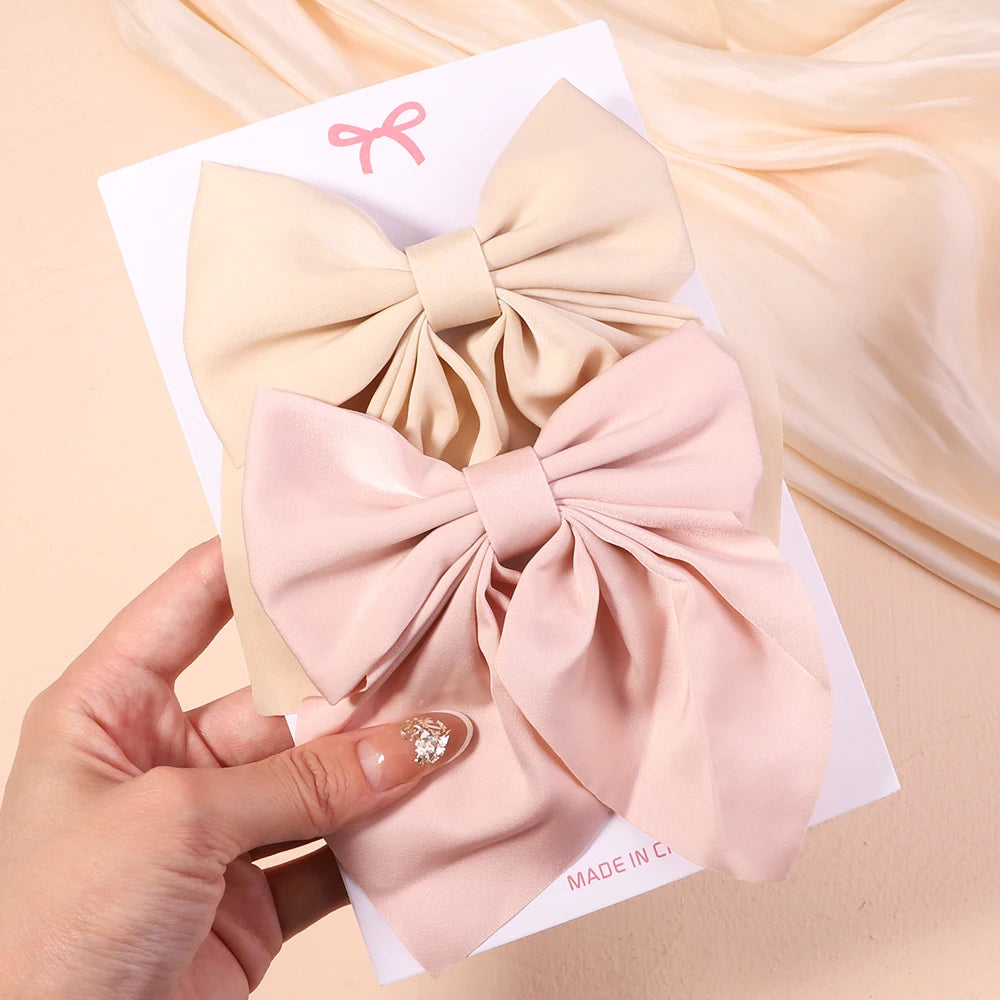 2Pcs/set Sweet Solid Bowknot Hair Clips for Women Girls Print Bows Hairpins Barrettes Duckbill Clip Headwear Hair Accessories