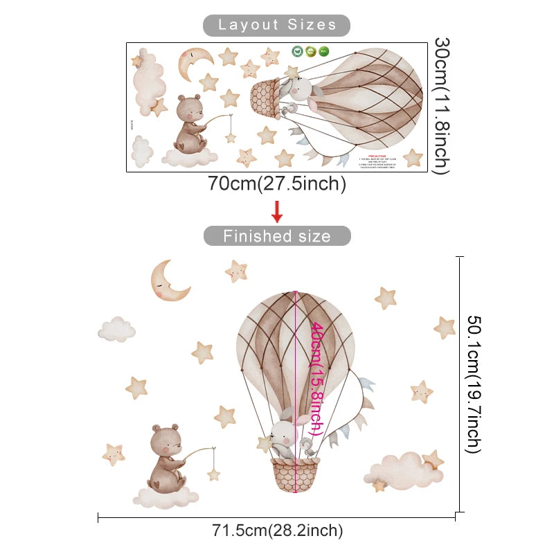 Cartoon Hot Air Balloon Animals Bear Rabbits Wall Stickers for Child Room Boy Room Decoration Nursery Baby Room Decoration Decal