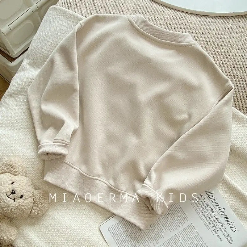 Spring Solid Sweatshirt Children Clothing 2024 New Autumn Fashion Loose Casual Pullover Kids Long Sleeve Cotton Tracksuits 2-8 Y