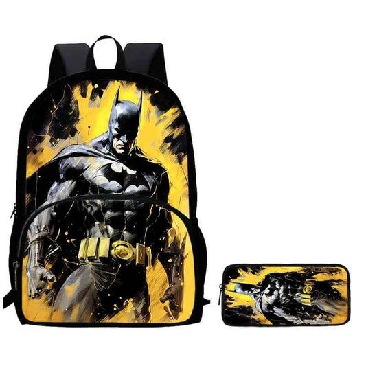 2Pcs Set School Backpack with Front Pocket,Cartoon Batman School Bags for Girls Boys,Large Batman Child Backpack for Aged 5-10 - AIAZ
