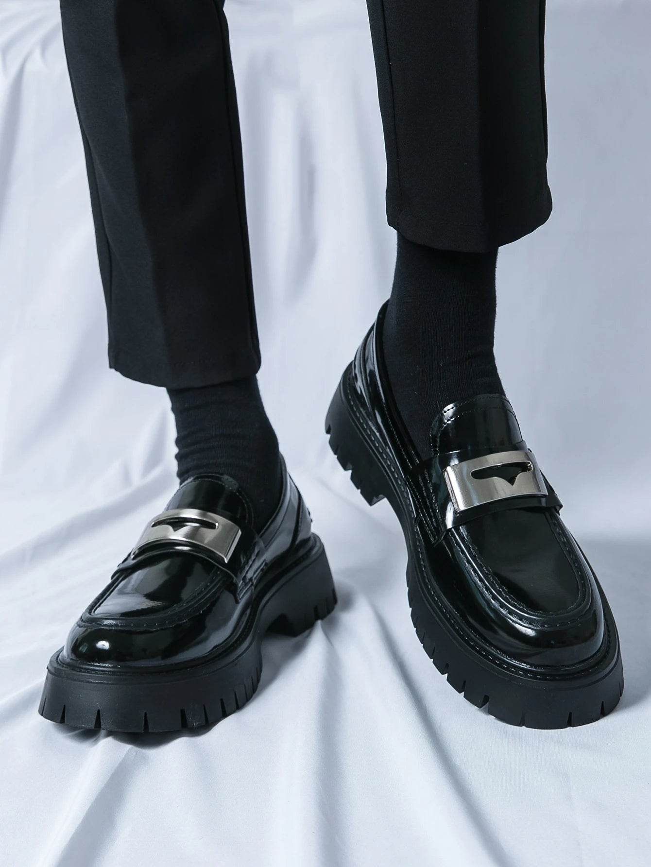 Platform New Men's Dress Leather Shoes High Classic Comfortable Pointed Toe Lace-up Business Shoes Fashion Casual Wedding Party - AIAZ