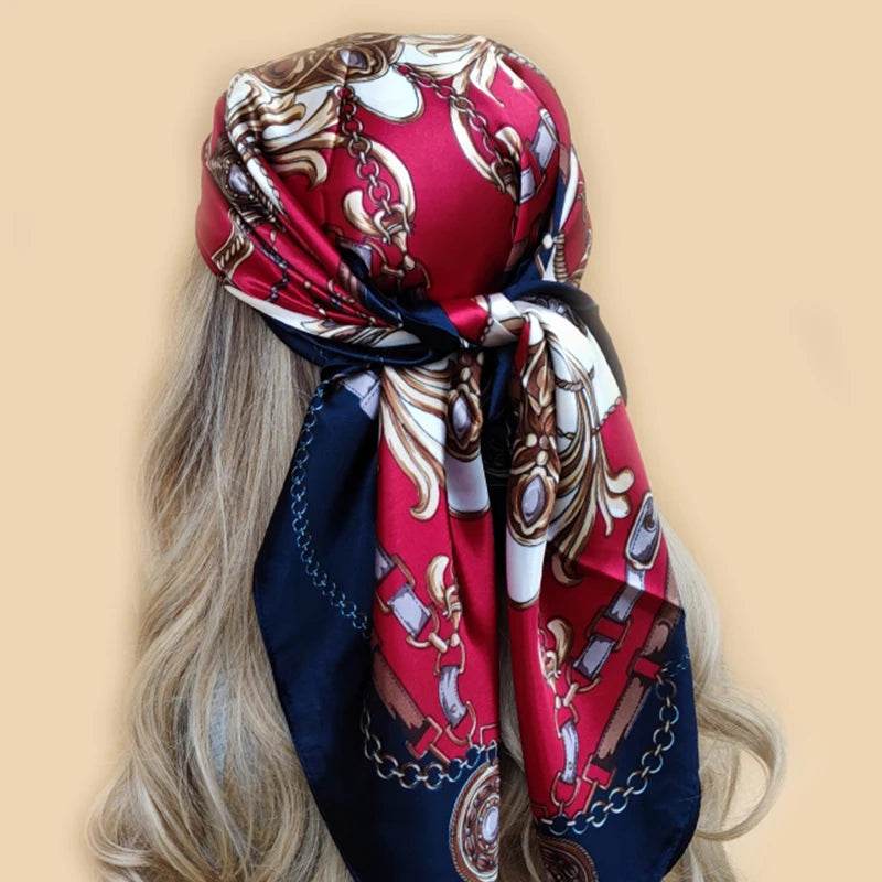 New 90*90cm Retro Brand Women Silk Scarf Bandanna Fashion Bohemian Pattern Square Hijab Lady Wrap Headband foulard muffler - AIAZ