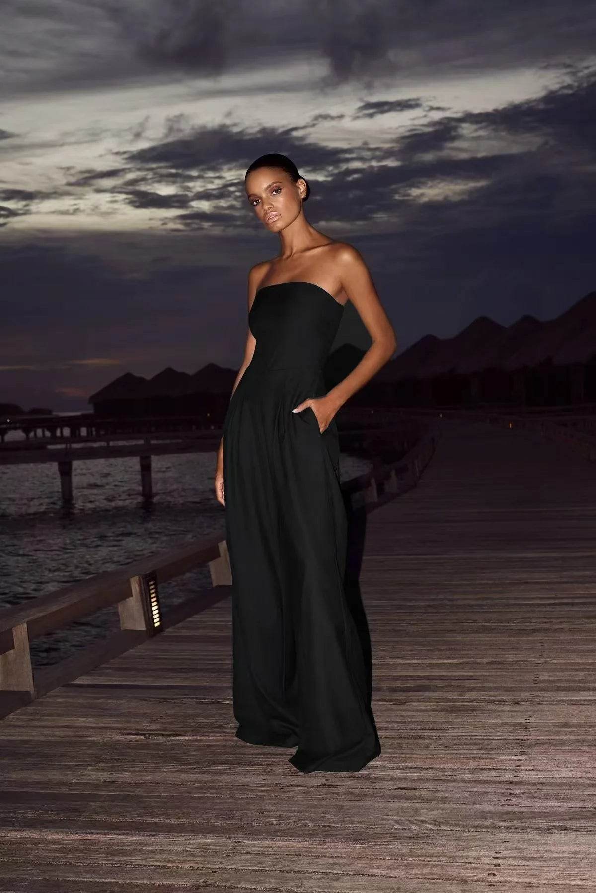 Summer Women Jumpsuit Fashion Strapless Solid Color Sleeveless Bandeau Loose Wide Legs Pants Casua Romper High Streetwear - AIAZ