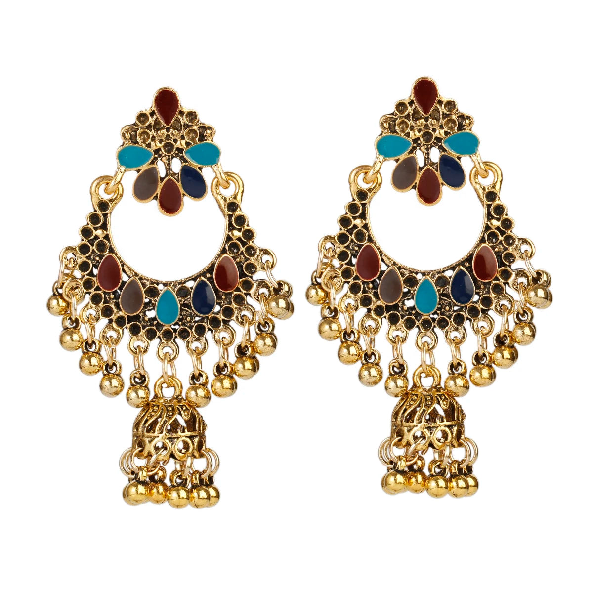 Boho Afghan Ethnic Drop Earrings For Women Pendient Gold Color Gyspy Silver Color Bell Ladies Indian Earring Jewelry