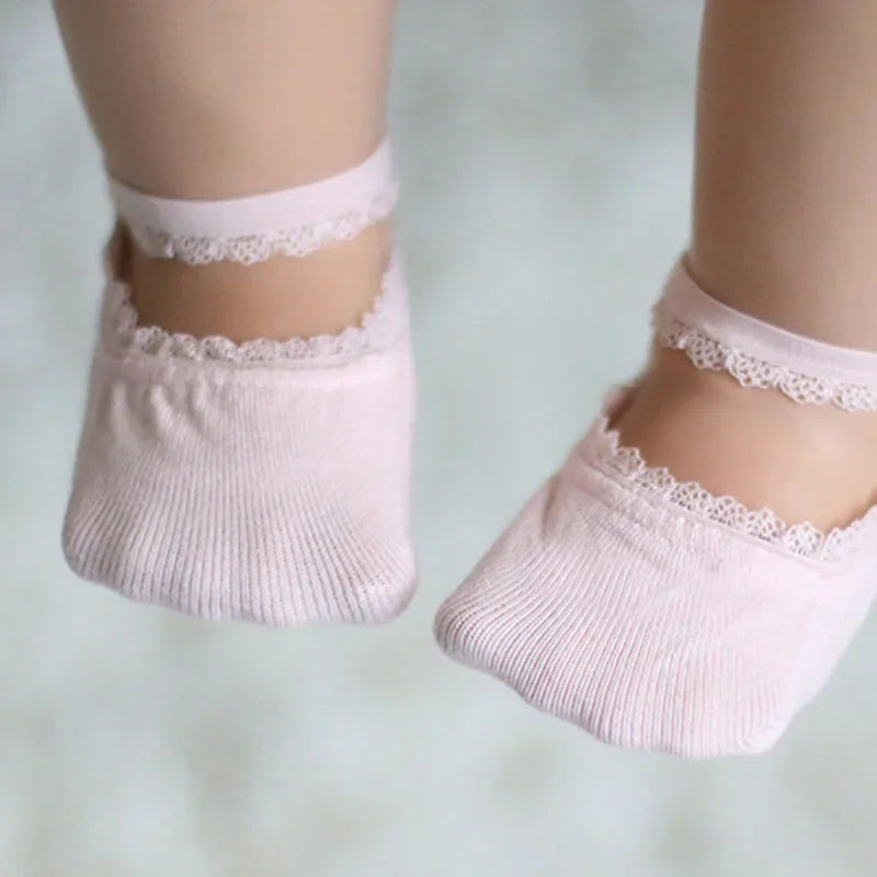 Newborn Baby Socks Summer Lace Baby Socks Solid Color Princess Baby Girl Infant Anti-slip Socks With Rubber Soles