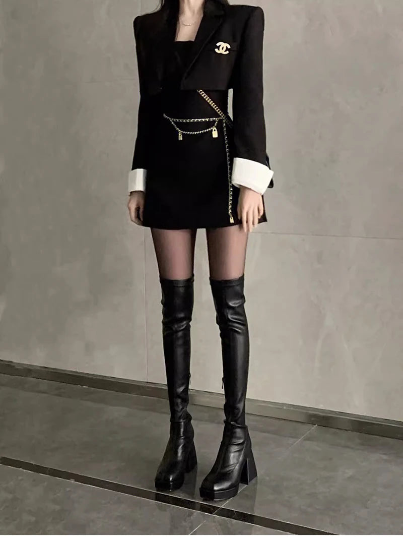 Autumn Winter Street Style Stretch Over The Knee Boots Women Fashion Round Toe Square Platform Heels Long Booties