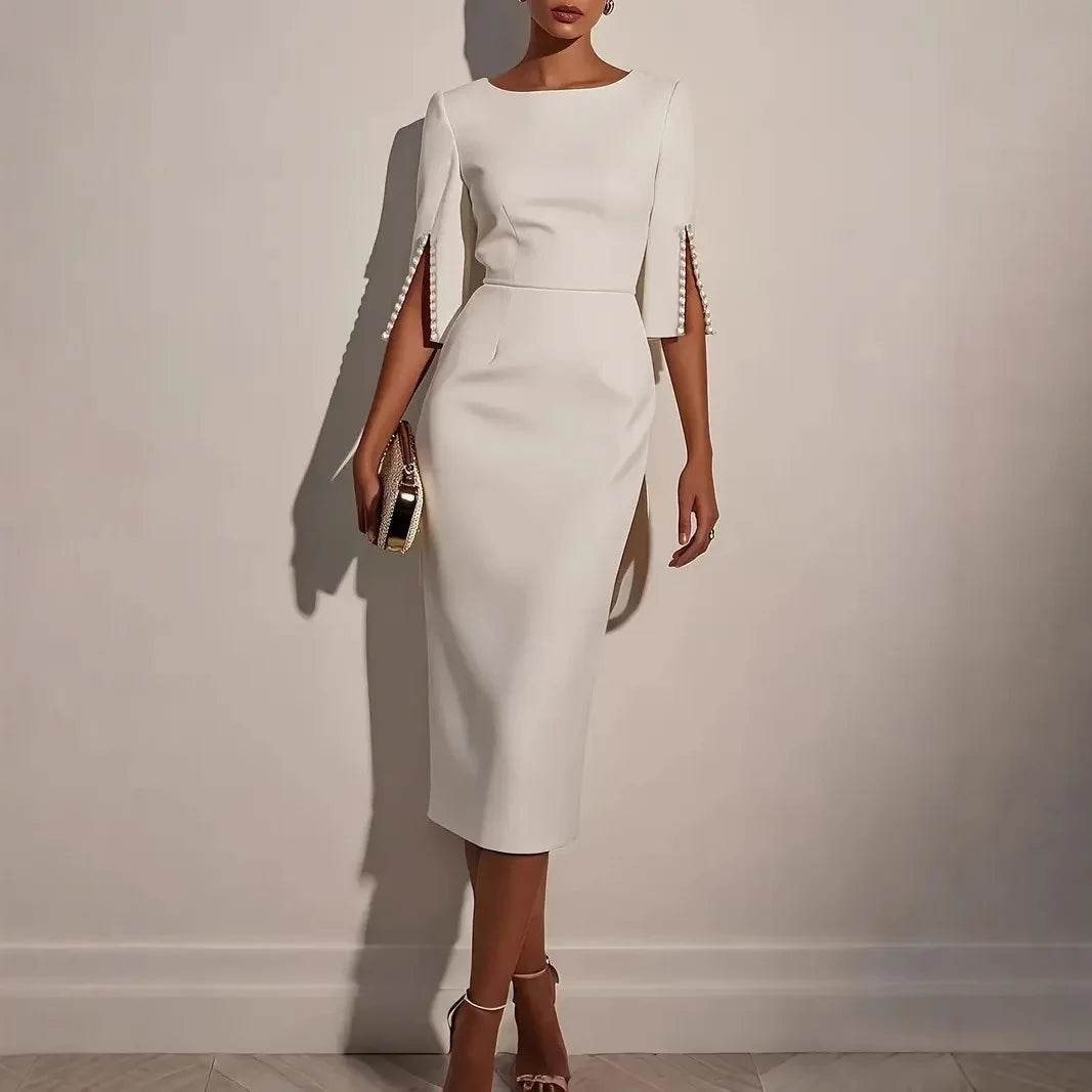 2025 Dress for Women Fashion Comfortable Office Solid Color Commuter Bead Slim and Elegant Evening Party Dress - AIAZ