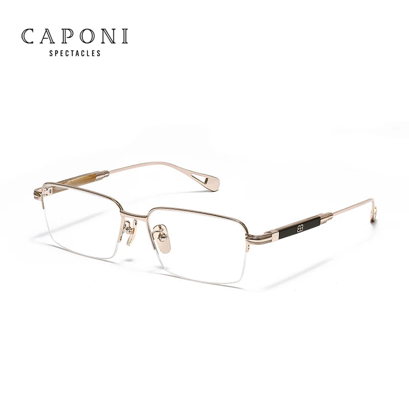 CAPONI Vintage Men's Glasses Frame Pure Titanium Acetate Anti Blue Light Luxury Eye Glasses Brand Designer Spectacles JF7566