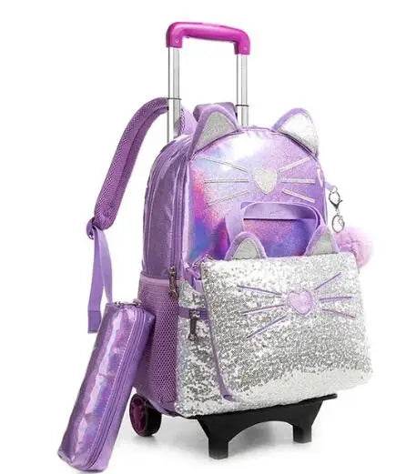 School Wheeled backpack Bag School bag with wheels Trolley Satchel bag Kids School Rolling backpack for girls School Trolley Bag - AIAZ