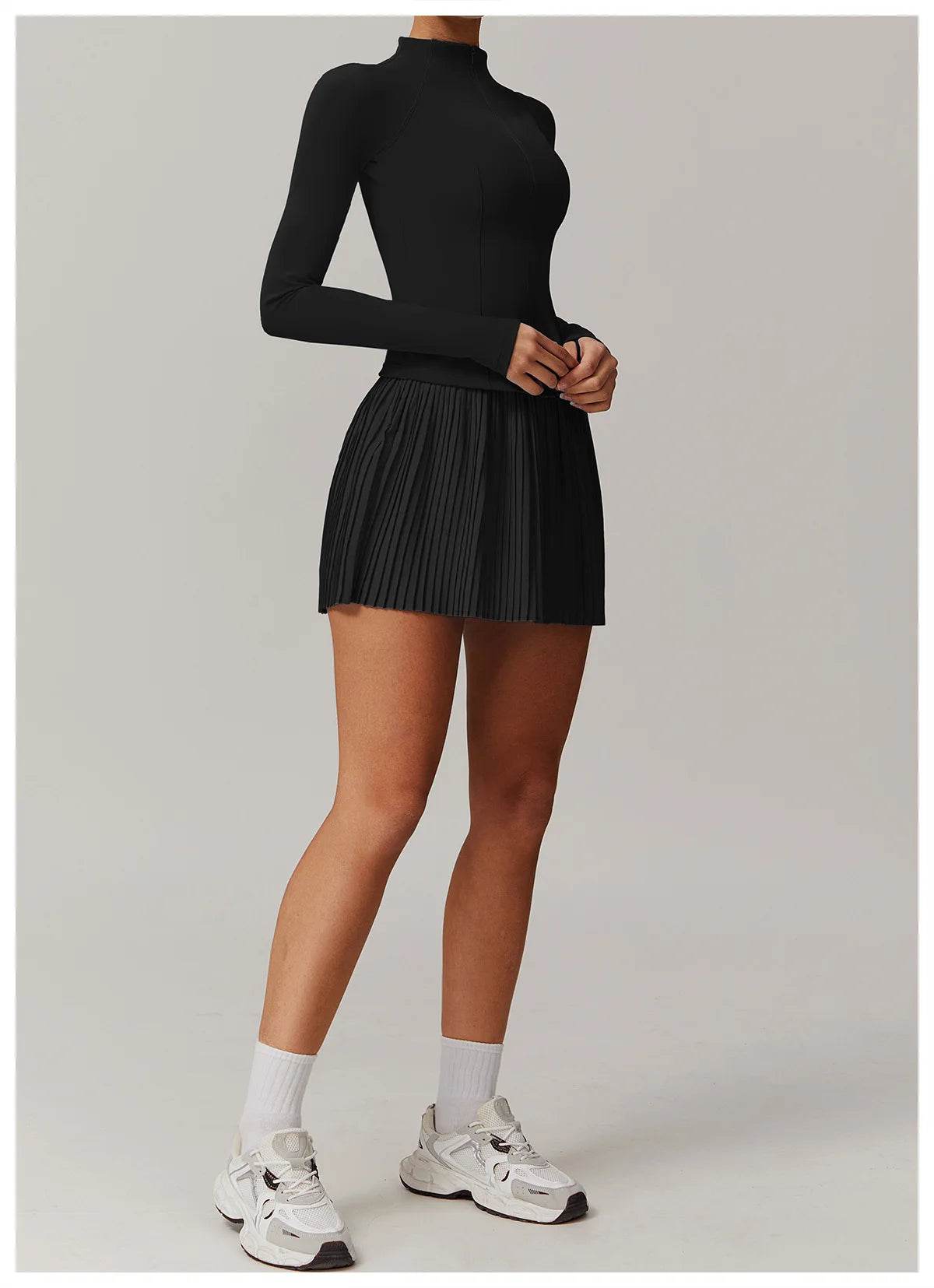 Yoga Sets Workout Sets for Women 2 Pieces Gym Suits Long Sleeved Outfits Zipper Fitness Jacket Running Short Skirt Sportswear - AIAZ