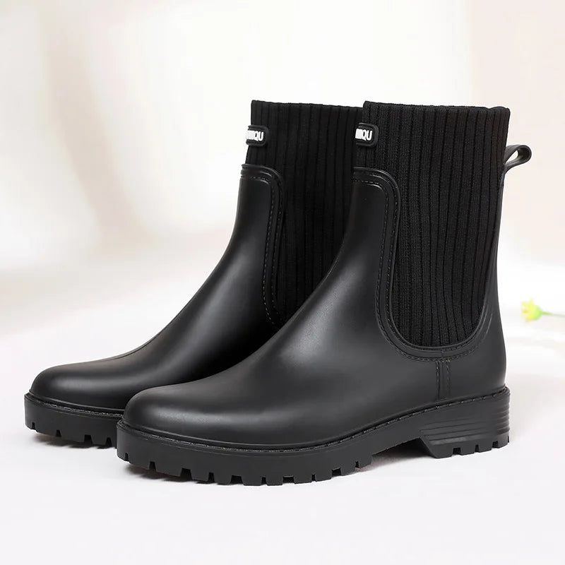 2024 Designer Rain Boots Women's Waterproof Shoes Rainy Ladies Fur Rubber Rainshoes Woman Galoshes Non-slip Pull-on Rain Boots