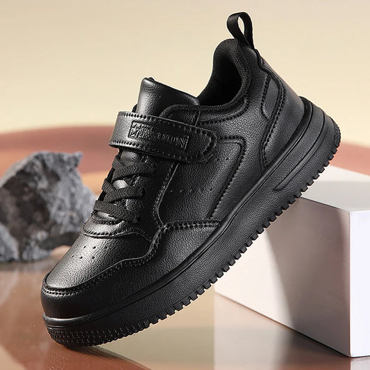 Black Kids Shoes Sports Running Casual Walking Student Fashion New Leather Children's Sneakers Breathable Soft Child Outdoor