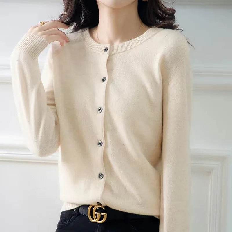 Women Cardigans Sweater O-neck Spring Autumn Knitted Cashmere Cardigans Solid Single Breasted Womens Sweaters DF4934 - AIAZ