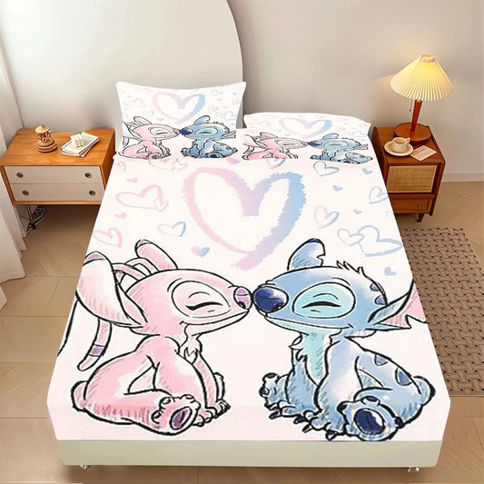 Stitch Bedding Set Fitted Sheet 3pcs,Cartoon Printed With Pillowcase,Suitable For Children And Adults 3D Bedding