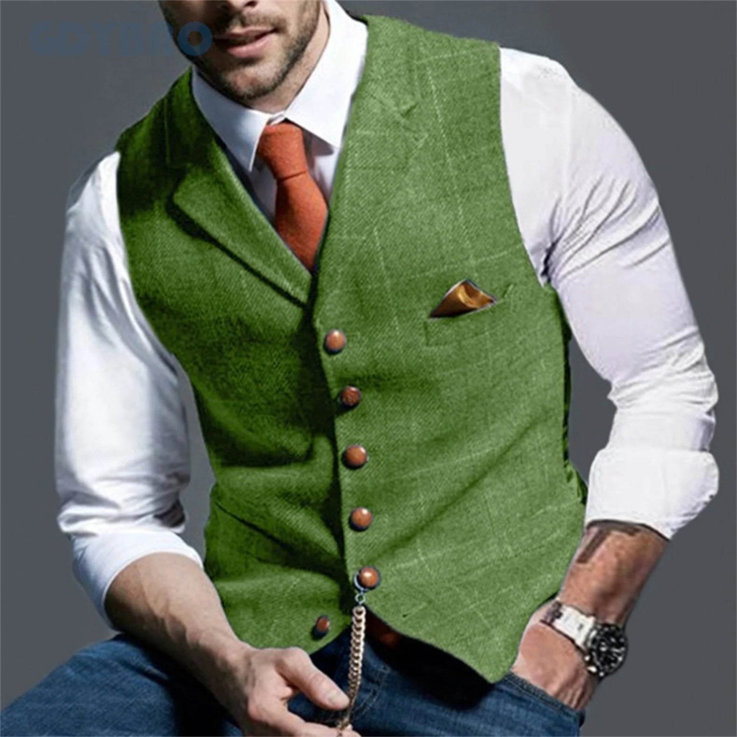 Men's Vests Tweed Suit Business Clothing for Men Striped Waistcoat Punk Vest Groomman Wedding Jacket Bleazer - AIAZ