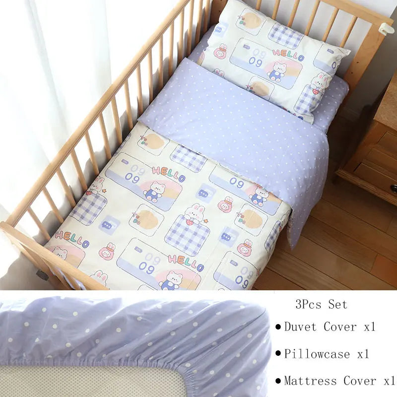 Baby Bedding Set Soft Cotton Baby Cot Kit Crib Bedding Set Quilt Duvet Cover Pillow Pilowcase Sheet Bumpers Baby Room Decoration
