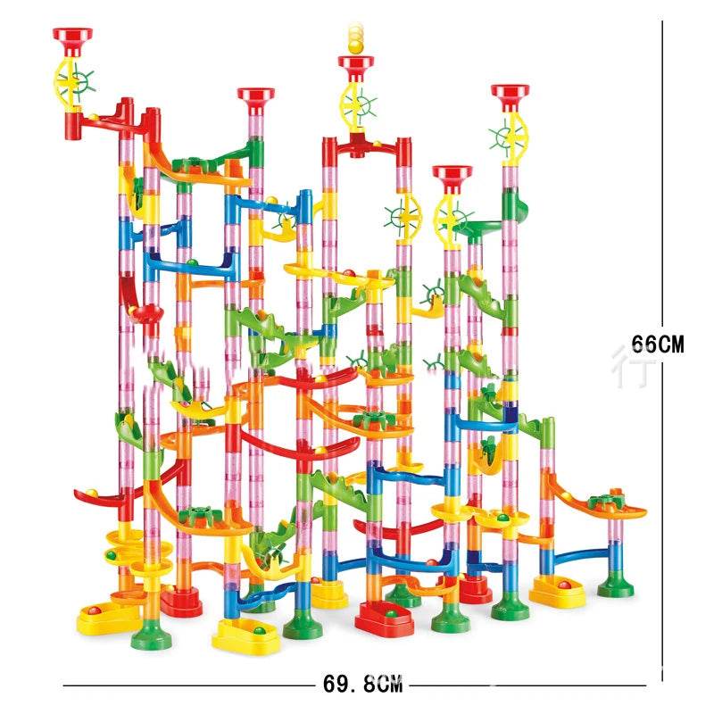 Marble Run Race Track Building Blocks Kids 3D Maze Ball Roll Toy DIY Marble Run Race Coaster Set 80/105/109/133pc Christmas Gift - AIAZ