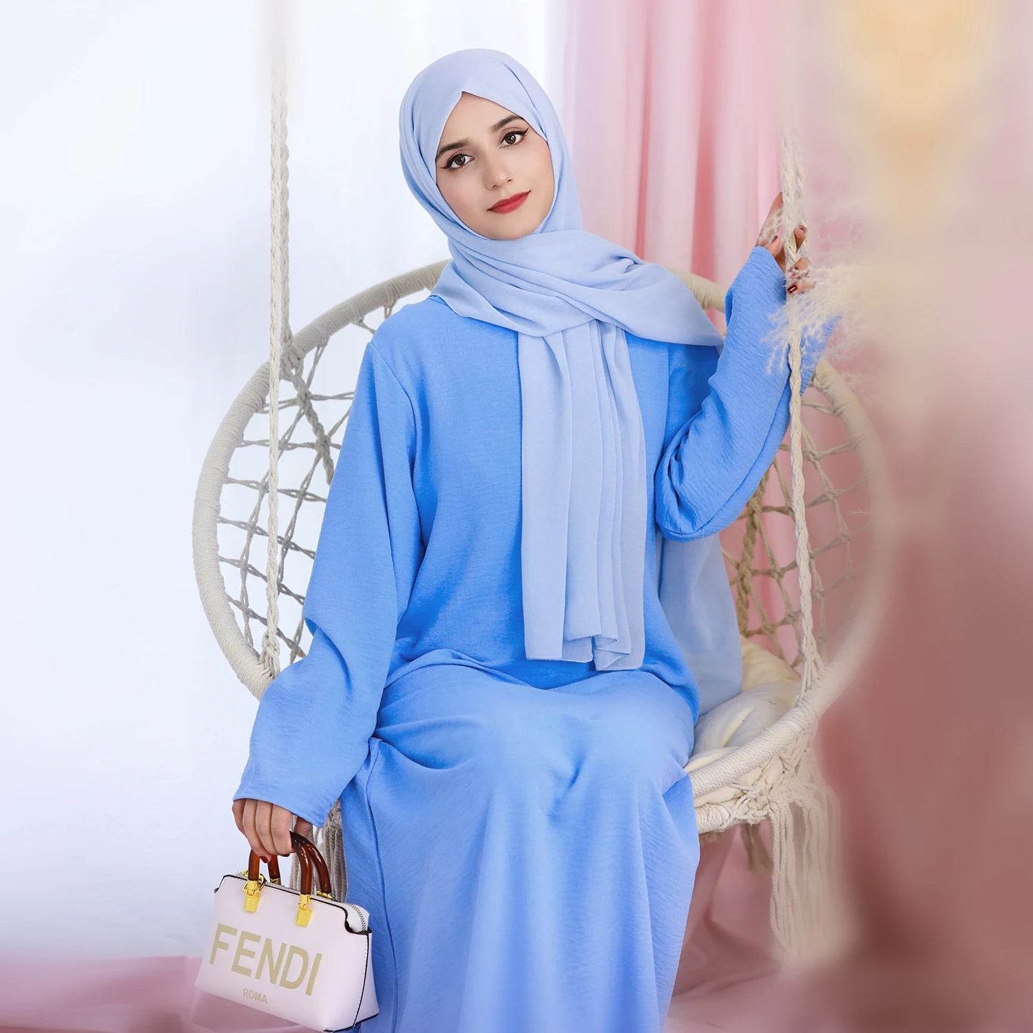 2025 Fashion Simple Muslim Dress Solid Abaya Arab Turkey Dubai Kaftan Modest Long Sleeve Maxi Dress Islamic Clothing LR593 - AIAZ
