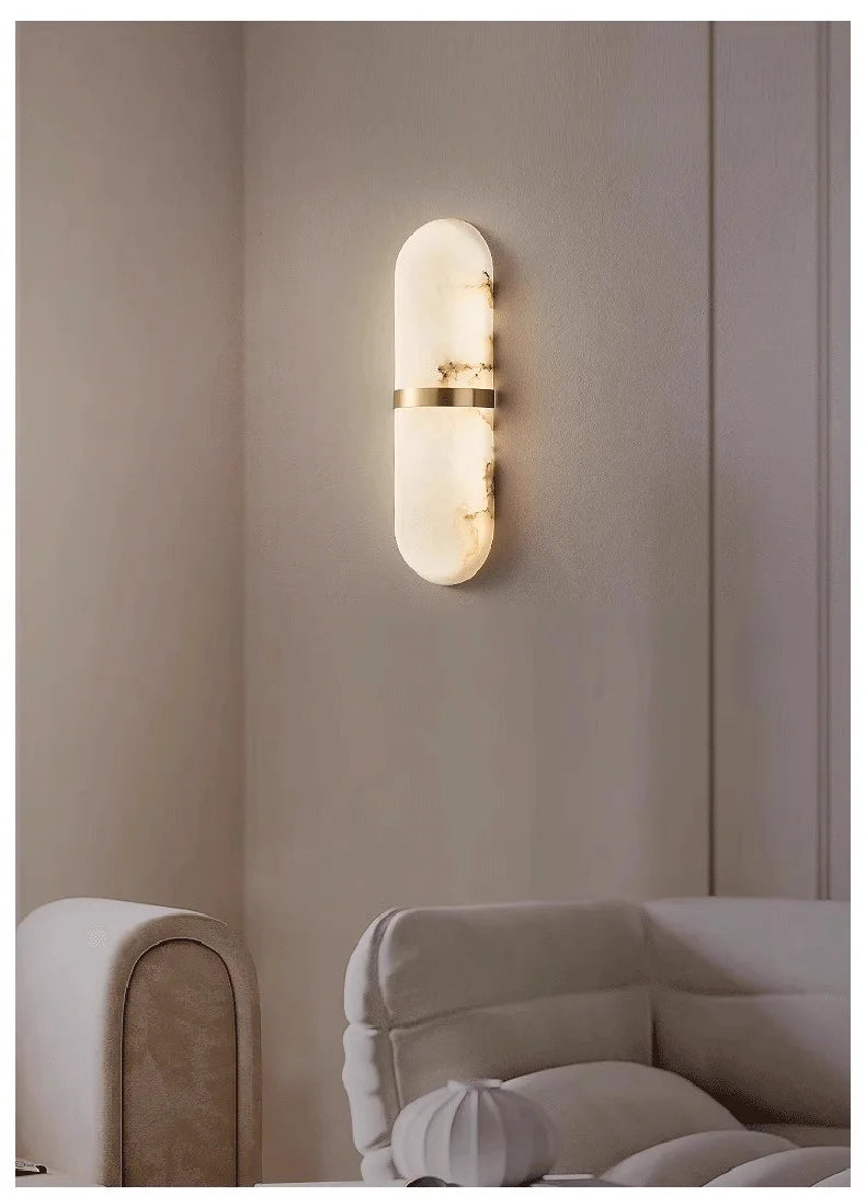 Oval Copper Natural Marble Wall Lamp Post-Modern drawing room Hotel Bedroom Wall Sconce Minimalist New Style Lighting Fixture
