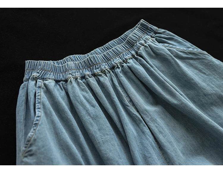 8215 Summer Trendy Wide Leg Jeans Skirts For Women New Design Straight Loose Casual Solid Color Elastic High Waist Denim Pants - AIAZ