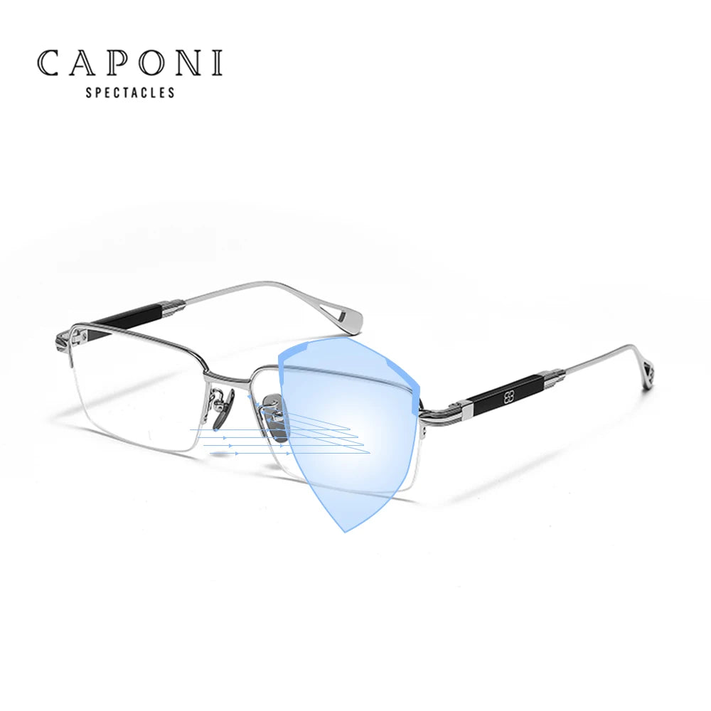 CAPONI Vintage Men's Glasses Frame Pure Titanium Acetate Anti Blue Light Luxury Eye Glasses Brand Designer Spectacles JF7566