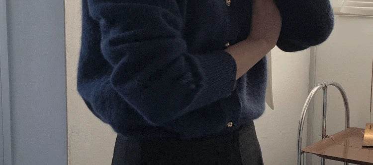 Knitted Cardigan women's 2023Spring New Korean Loose Solid Color Round Neck Sweater Coat - AIAZ
