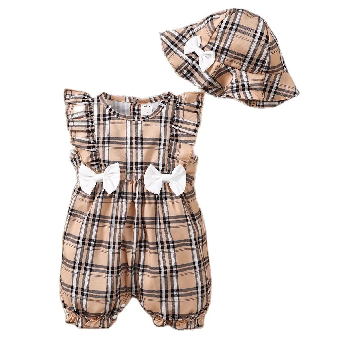 0-18 Months Newborn Baby Girl Clothes Cute Plaid Design Summer Romper+Hat 2Pcs Suit Fashion Holiday Clothing For Toddler Girl